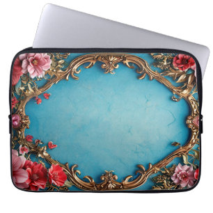 Elegant Floral Frame with Golden Design Laptop Sleeve
