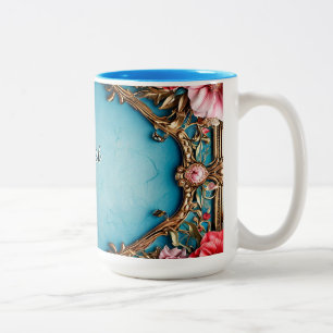Elegant Floral Frame with Golden Design Two-Tone Coffee Mug