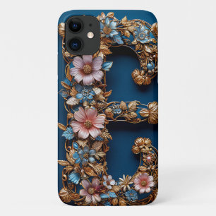 Elegant Floral Frame with Golden Letter E Case-Mate iPhone Case