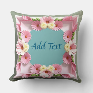 Elegant Floral Frame With Pink and White Blossoms Cushion