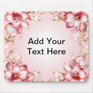 Elegant Floral Frame with Pink Lily Designs Mouse Pad