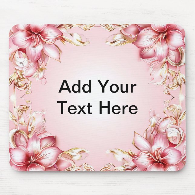 Elegant Floral Frame with Pink Lily Designs Mouse Pad (Front)