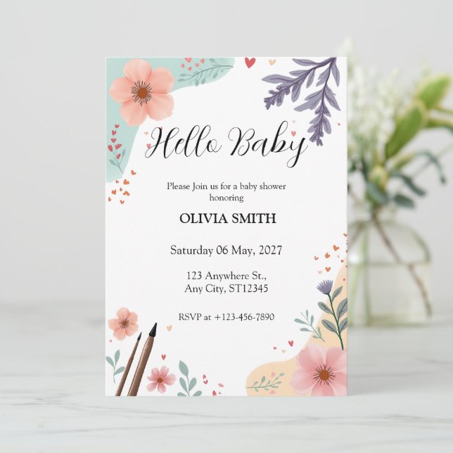 Elegant Floral Frame with Soft Pastel Accents Invitation (Standing Front)