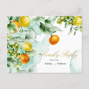 Elegant Floral & Fruit watercolour Summer Wedding Postcard