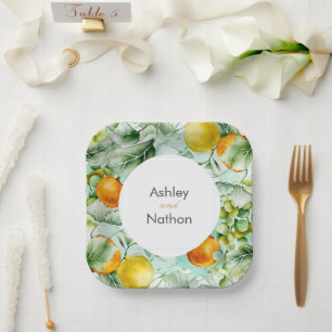 Elegant floral & Fruits watercolour summer Wedding Paper Plate