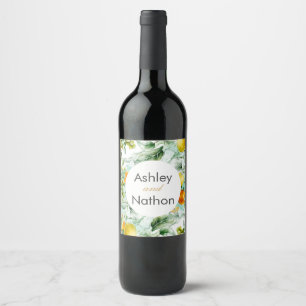 Elegant floral & Fruits watercolour summer Wedding Wine Label