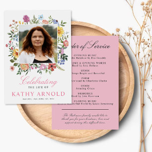 Elegant Floral Funeral Order of Service Program Invitation