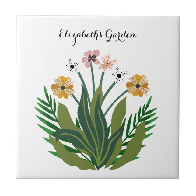 Elegant Floral Garden Botanical Flowers Custom Tile (Front)
