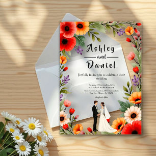Elegant Floral Garden Bride & Groom Summer Wedding Acrylic Invitations