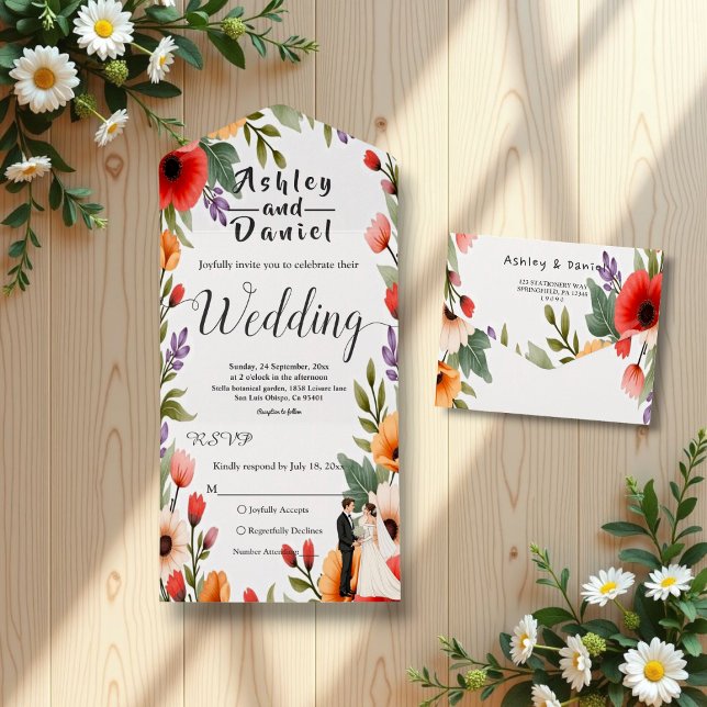 Elegant Floral Garden Bride & Groom Summer Wedding All In One Invitation (Creator Uploaded)