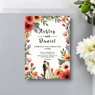 Elegant Floral Garden Bride & Groom Summer Wedding Invitation