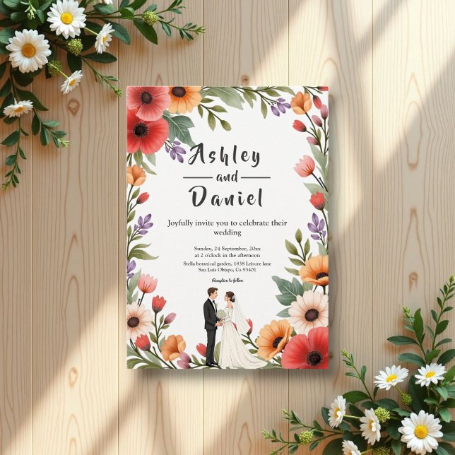 Elegant Floral Garden Bride & Groom Summer Wedding Invitation (Creator Uploaded)