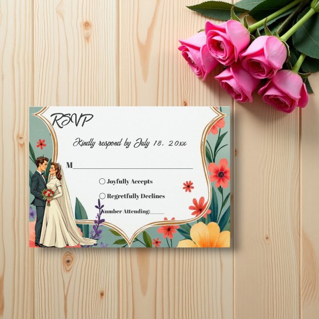 Elegant Floral Garden Bride & Groom Summer Wedding RSVP Card (Creator Uploaded)