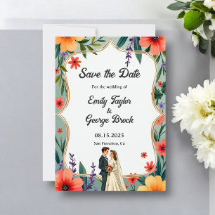 Elegant Floral Garden Bride & Groom Summer Wedding Save The Date