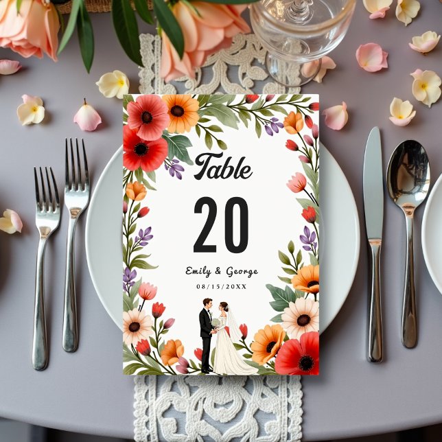 Elegant Floral Garden Bride & Groom Summer Wedding Table Number (Creator Uploaded)