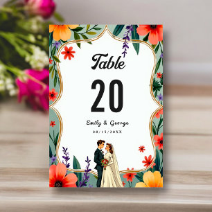 Elegant Floral Garden Bride & Groom Summer Wedding Table Number