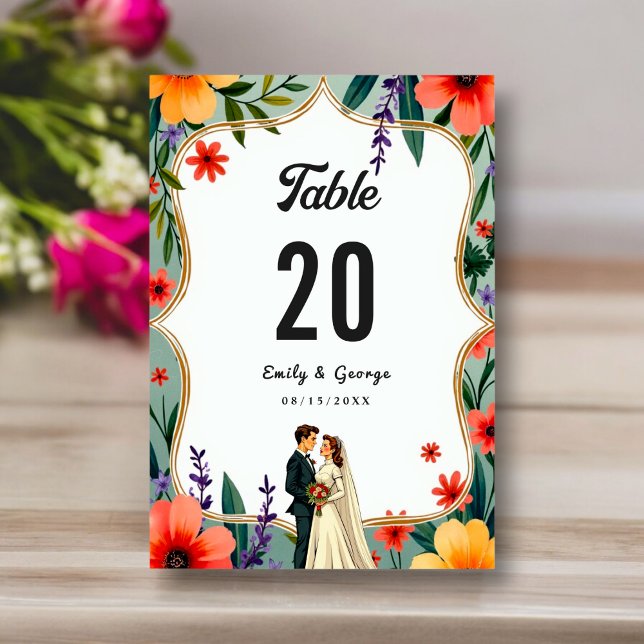 Elegant Floral Garden Bride & Groom Summer Wedding Table Number (Creator Uploaded)