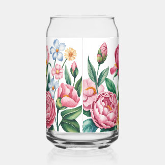 Elegant Floral Garden Drinkware set Can Glass