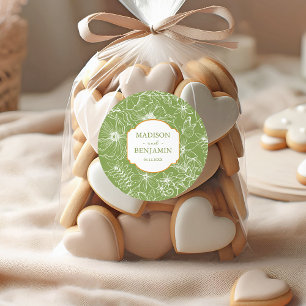 Elegant Floral Garden Gold Citrus Green Wedding Classic Round Sticker