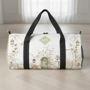 Elegant Floral Garden Monogram Duffle Bag