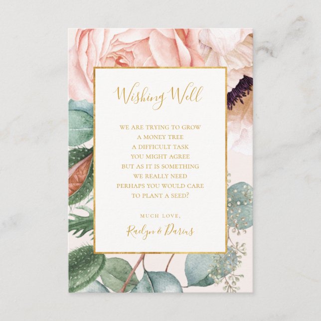 Elegant Floral Garden Pastel Wedding Wishing Well Enclosure Card (Front)