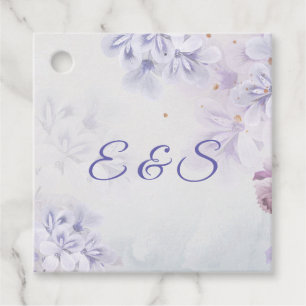 Elegant floral garden spring purple boho initials favour tags