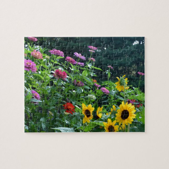 Elegant floral garden sunflowers zinnia mums  jigsaw puzzle (Horizontal)