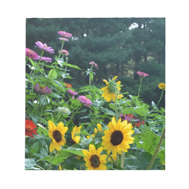 Elegant floral garden sunflowers zinnias daisies  notepad (Front)