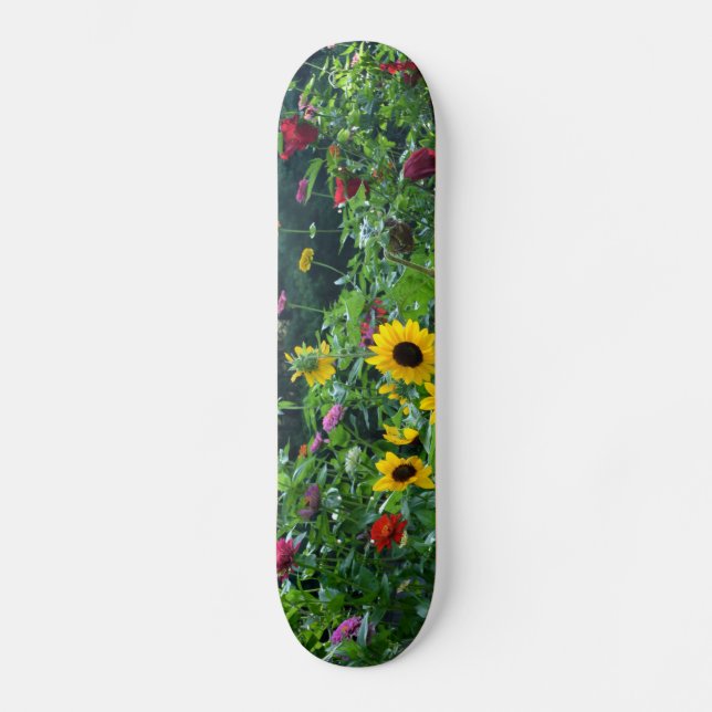 Elegant floral garden sunflowers zinnias daisies  skateboard (Front)