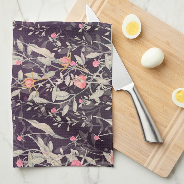 Elegant Floral Garden Watercolor Roses & Tulips Tea Towel (Quarter Fold)