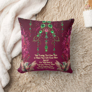 Elegant Floral Gem Backing Hummingbird Cushion