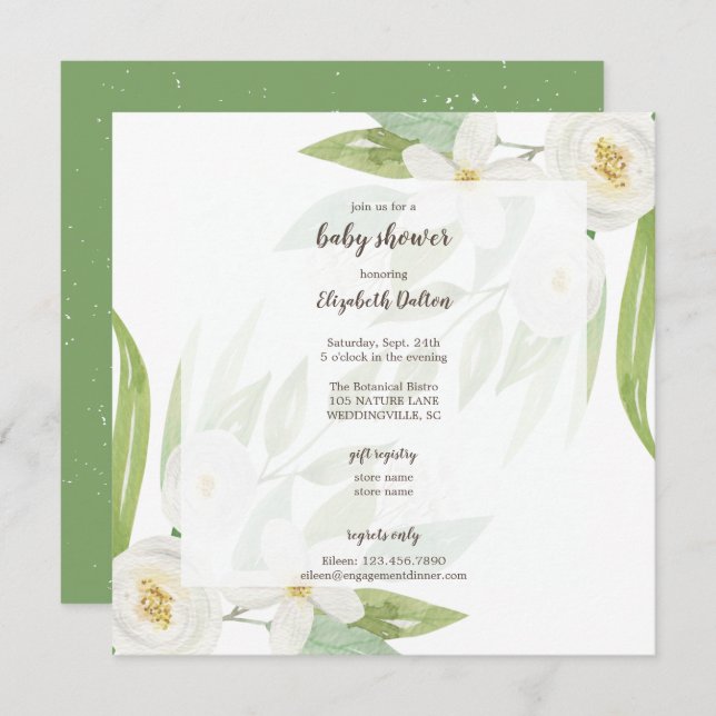 Elegant Floral Gender Neutral Baby Shower Invitation (Front/Back)