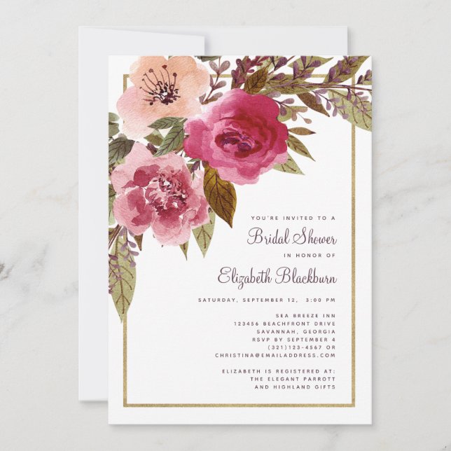 Elegant Floral Geometric Gold Bridal Shower Invitation (Front)
