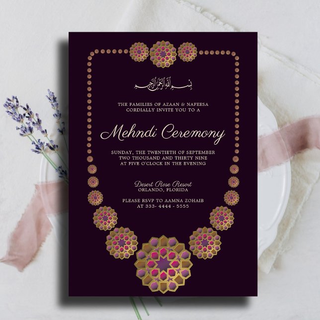 Elegant & Floral Geometric Pattern Islamic Mehndi Invitation (Creator Uploaded)