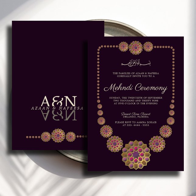 Elegant & Floral Geometric Pattern Islamic Mehndi Invitation (Creator Uploaded)
