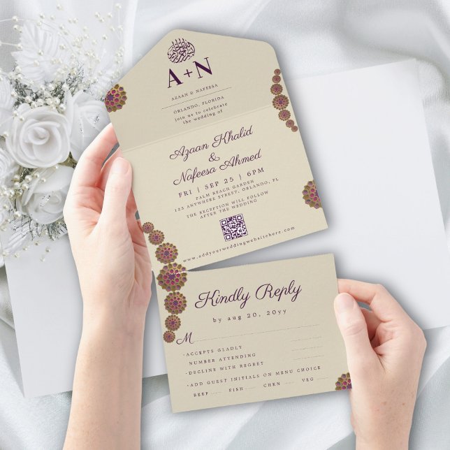 Elegant & Floral Geometric Pattern Islamic Wedding All In One Invitation (Creator Uploaded)