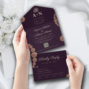 Elegant & Floral Geometric Pattern Islamic Wedding All In One Invitation