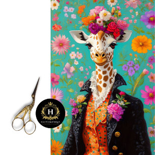 Elegant Floral Giraffe Decoupage Tissue Paper