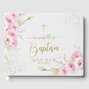 Elegant Floral Girl Baptism Guest Book