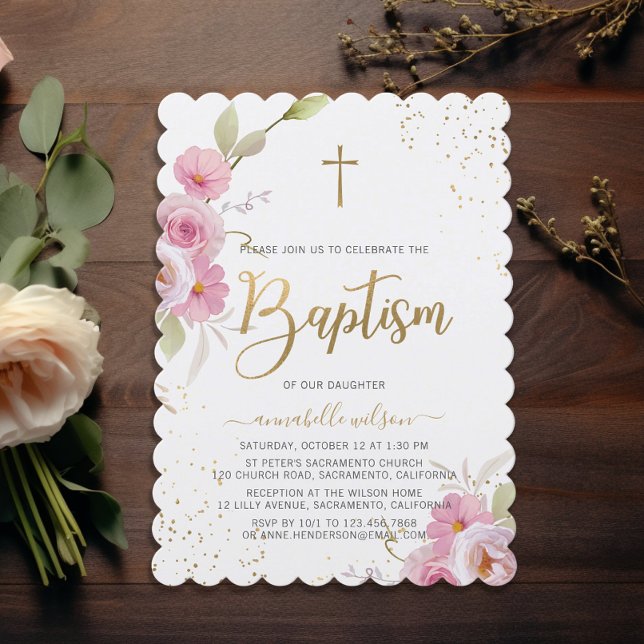 Elegant Floral Girl Baptism Invitation (Creator Uploaded)