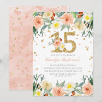 Elegant Floral Girls 15th Birthday Invitations