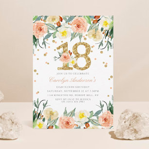 Elegant Floral Girls 18th Birthday Invitations