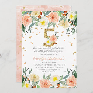 Elegant Floral Girls 5th Birthday Invitations