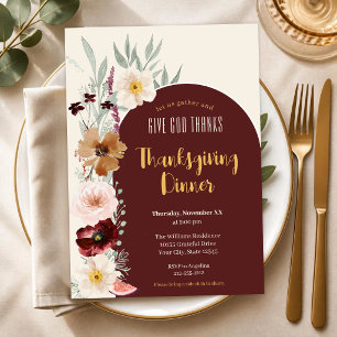 Elegant Floral Give God Thanks Thanksgiving Dinner Invitation