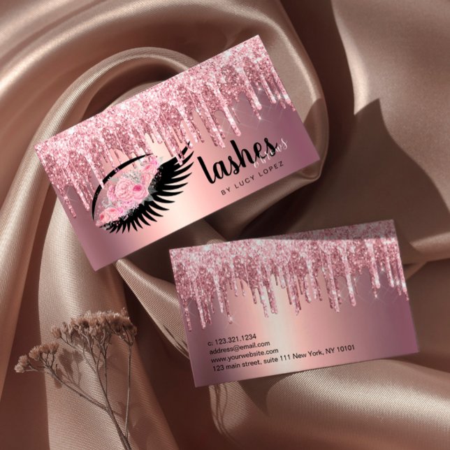 Elegant floral glitter drips lashes & brows  business card (Creator Uploaded)