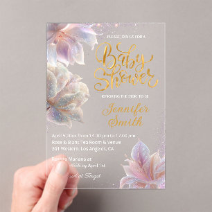 elegant floral glitters gold girl baby shower  acrylic invitations