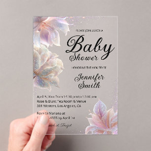 elegant floral glitters luxury girl baby shower acrylic invitations