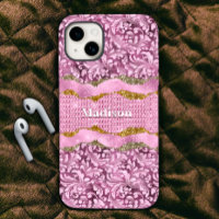 Elegant floral glittery Purple pink gold monogram