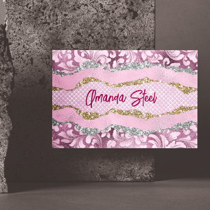 Elegant floral glittery Purple pink gold monogram  Magnetic Business Card