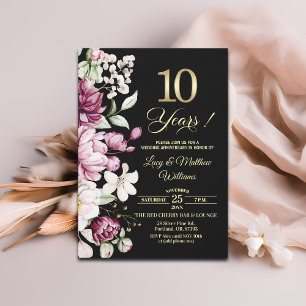 Elegant Floral Gold 10th Wedding Anniversary Invitation